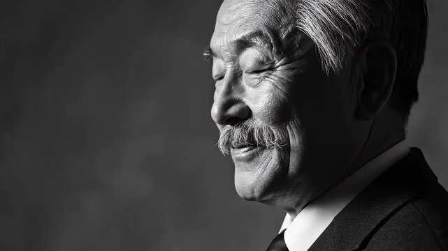 Profile of an elderly man in a suit symbolizing conceptual art and dynamic energy