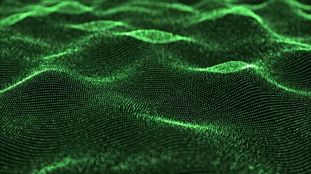 Close-up of vibrant green undulating landscape texture with wavy ridges and mossy tones.