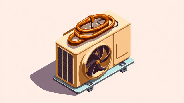 Condenser coil vector icon. Copper or aluminium tubes, fan for hold refrigerant, gas pressure in air compressor unit part of ductless mini split system of heating ventilation, air conditioning HVAC.