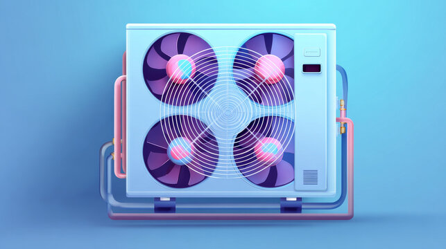 Condenser coil vector icon. Copper or aluminium tubes, fan for hold refrigerant, gas pressure in air compressor unit part of ductless mini split system of heating ventilation, air conditioning HVAC.