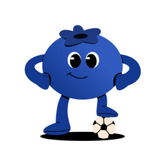 Fototapeta premium Cute blueberry mascot character performing sports activities. Bright colorful cartoon illustration representing healthy lifestyle, fitness, exercise, and active living in a modern flat design style
