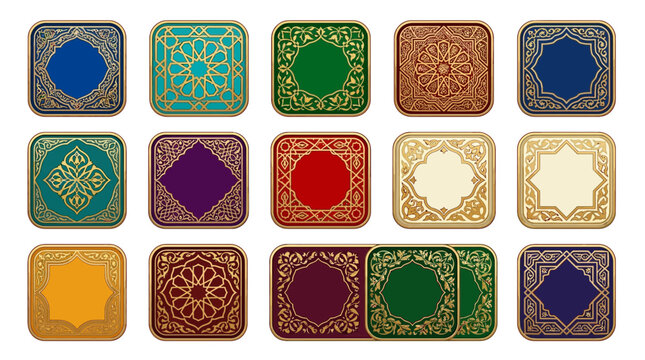 A collection of intricate Islamic ornamental frames and borders with traditional patterns and cultural designs.