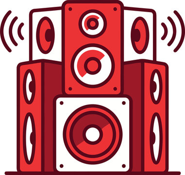A stack of red and white speakers on transparent background