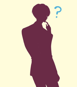スーツの男性会社員　ハテナ　シルエット