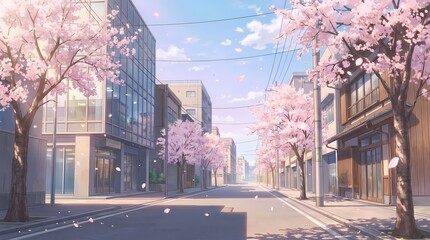 Fototapeta premium Cherry Blossoms on City Street Scene.