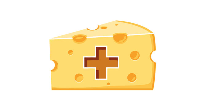 Swiss Cheese Slice with Cross Mark.