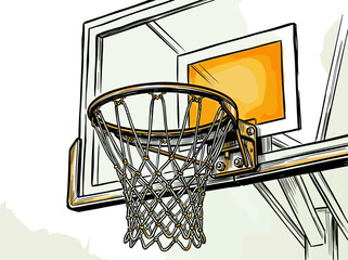 Naklejka premium Close up view of a basketball hoop with net