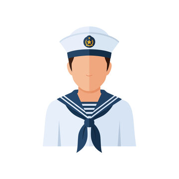 Cartoon sailor in white uniform.