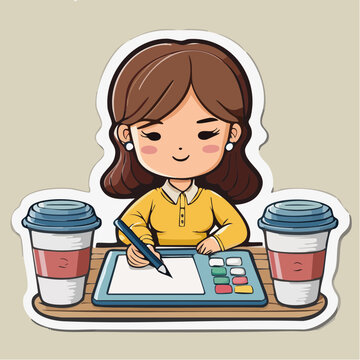 Chibi Artist Working with Coffee