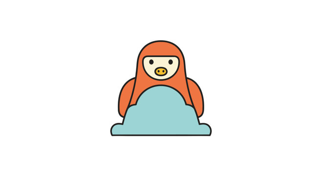 Cartoon orange monkey in snow.