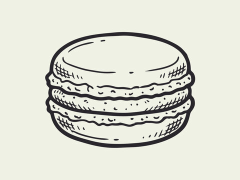 Minimalist hand drawn macaron pastry illustration black ink sketch isolated on plain background
