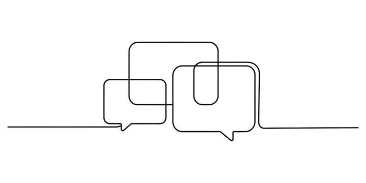 Continuous one line drawing of three speech bubbles