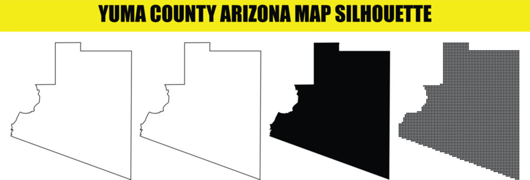 Yuma county arizona map silhouette vector illustration isolated on white background. set of different maps.