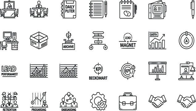 Professional black line icon set for social media marketing featuring trending post reel share subscribe live broadcast and digital engagement strategy symbols