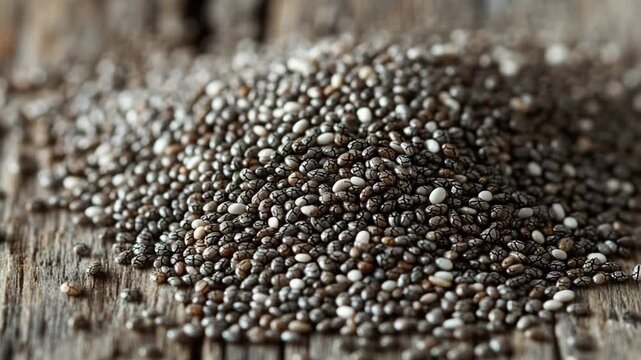 selective focus chia seeds in wooden spoon close up