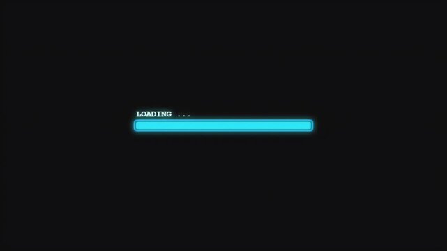 Glowing blue neon loading progress bar fills up steadily to indicate a digital download or system update