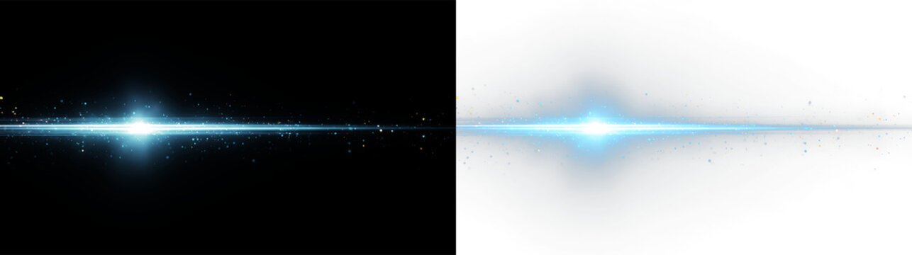 Light burst with blue rays and sparkling particles isolated on transparent and black background, for design and digital art, light overlay, PNG