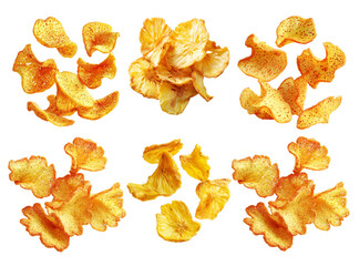 Naklejka premium Set of Fiji takeaway and street foods fried breadfruit chips rustic alternative to potato chips on white transparent background