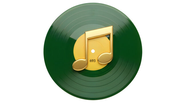 Golden musical note on a green vinyl record