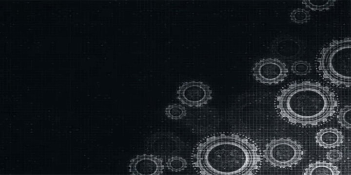 Abstract dark blue vector wallpaper featuring a technical grunge pattern of vintage gears and circles for a modern business engineering design element