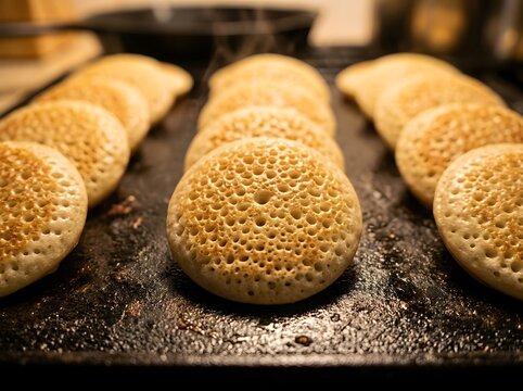 Traditional Qatayef Pancakes for Ramadan on a Cooking Surface