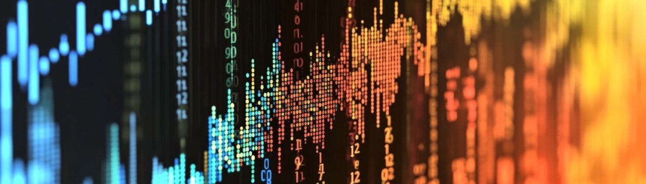 Vibrant digital background displaying flowing binary code numbers for technology and data concepts.