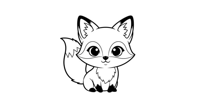 Cute Cartoon Fox Sitting Alone.