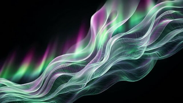 Ethereal waves of vibrant colors flowing gracefully against a dark backdrop, creating a serene atmosphere