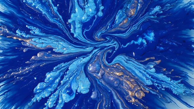 Abstract Blue Explosion Paint Splatter Fluid Art Macro Shot.