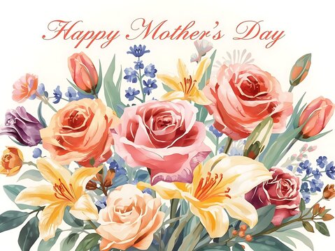 Watercolor style 'happy mother's day' floral illustration with mothers day floral design illustration watercolor greeting celebration sentiment botanical decorative appreciation colorful