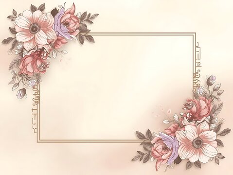 Blank floral frame for special occasions with template illustration decorative background anniversary birthday invitation greeting card copy space botanical beautiful romantic celebration