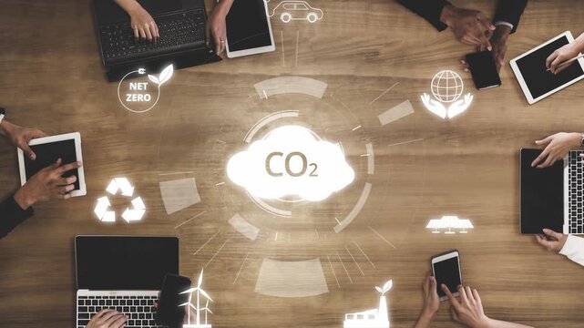 Net zero goals and CO2 reduction strategy driving sustainability, green energy integration, net zero emissions policies, and climate-friendly sustainability solutions for business and society. Muxer