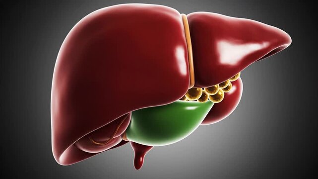 The human liver and gallbladder are shown in detail with bile ducts.