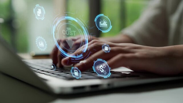 Cost reduction and cost saving through digital transformation, business cost optimization, operational cost reduction, financial savings, and resource efficiency strategy for business success. Funnel