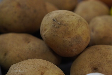 Fototapeta premium Raw Unwashed Organic Potatoes Highlighting Earthy Rustic Textures.