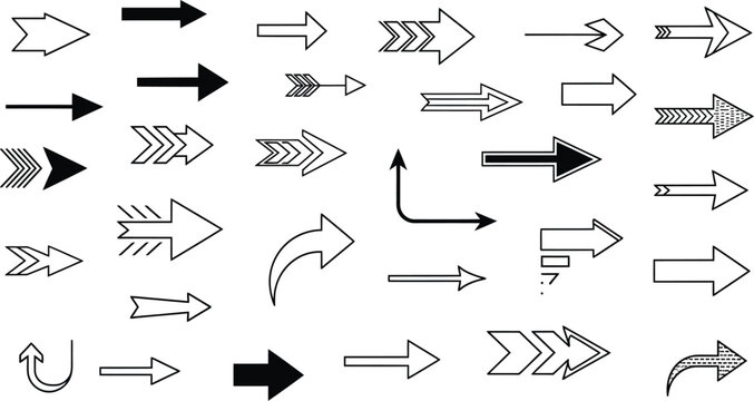 Collection of various arrows pointing in different directions for design and navigation purposes