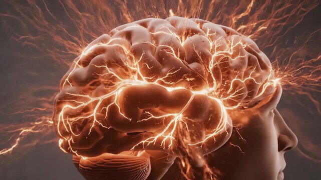 Human brain with electrical activity ideal for pharmaceutical campaigns and wellness branding