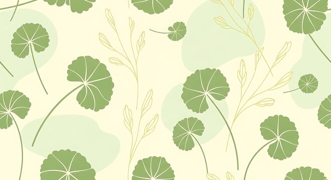 Seamless pattern of green pennywort leaves and delicate branches a fresh botanical illustration for natural backgrounds and organic design