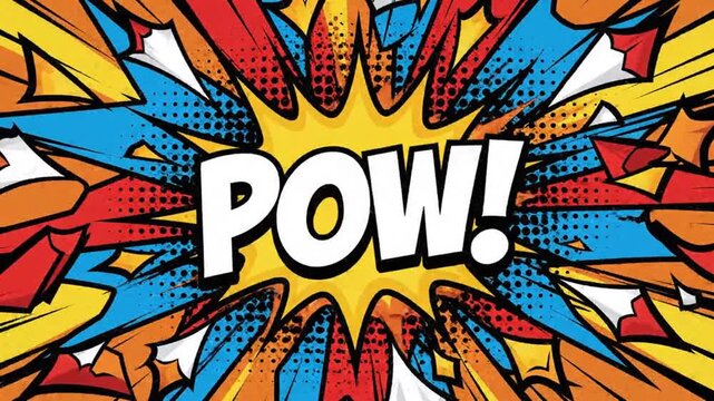 Vibrant comic book explosion with POW effect surrounds colorful dynamic illustration