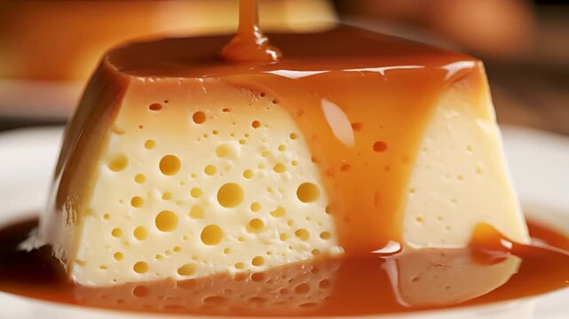 Delicious Caramel Custard Dessert Being Drizzled with Sauce 3.
