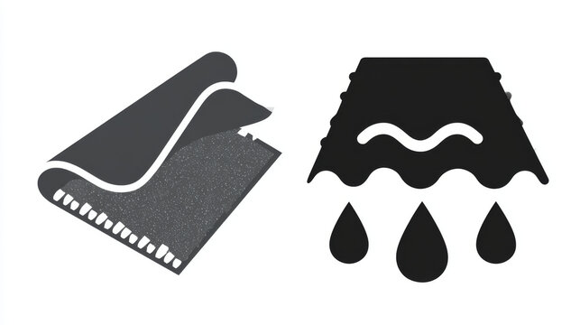 Waterproof icon and water leak icon. Roof deck and rooftop damaged result in rain water leak problem and repair by primer paint then coating with bituminous waterproof membrane. Vector icon design.