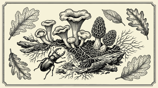 Mushroom cluster with caps stems and gills.
