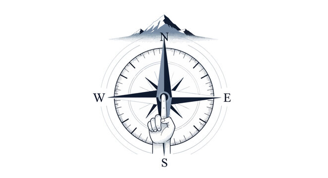 Guiding the way: A hand points a compass towards the mountain