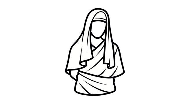 black and white pilgrim wearing ihram single icon, clean vector line style, isolated on white background, symbolic Hajj theme.