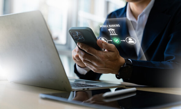 Financial tech,Fintech concept showing mobile banking interface on smartphone,representing digital payments,financial technology,online transactions,secure banking services and modern cashless economy