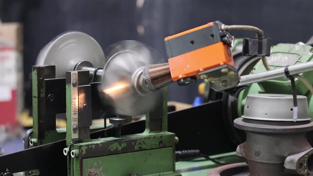 Professional balancing machine technician calibrating a high-speed turbocharger turbine wheel to ensure precision performance and reduce vibration in automotive engineering workshop.