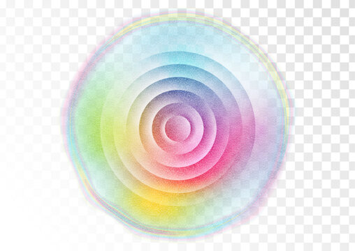 Abstract colorful holographic concentric circles with grunge grainy texture and liquid glass effect. Vector isolated on a transparent background for modern digital designs