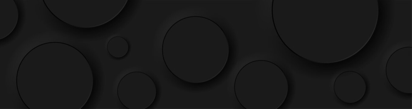 Black minimal paper circles abstract geometric background. Vector banner design