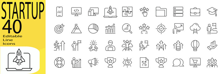 Startup icon set. Editable stroke. © dara