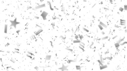 PNG image of Dynamic silver confetti illustration, festive metallic streamers and star shapes, celebratory event design element, sparkling party background texture isolated on Transparent © TASNIMULHASSAN